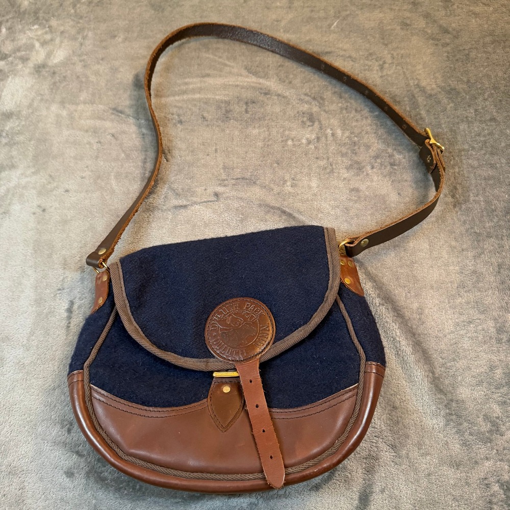 Duluth Pack Shell Bag Shoulder Purse Womens Medium Navy Blue Wool Leather Trim